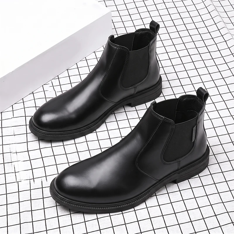 Men Formal Wear With Boots - Herren Chelsea-Stiefeletten aus Leder, Slip-on-Design, bequeme