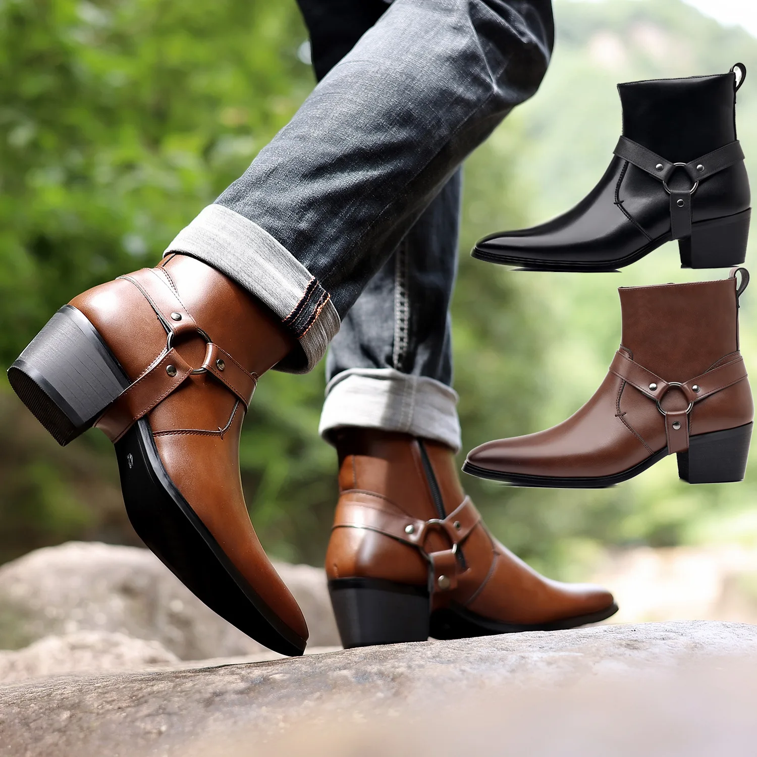 Men Formal Wear With Boots - Klassische Western-Cowboy-Ritterstiefel für Herren, Markendesigner, seitlicher