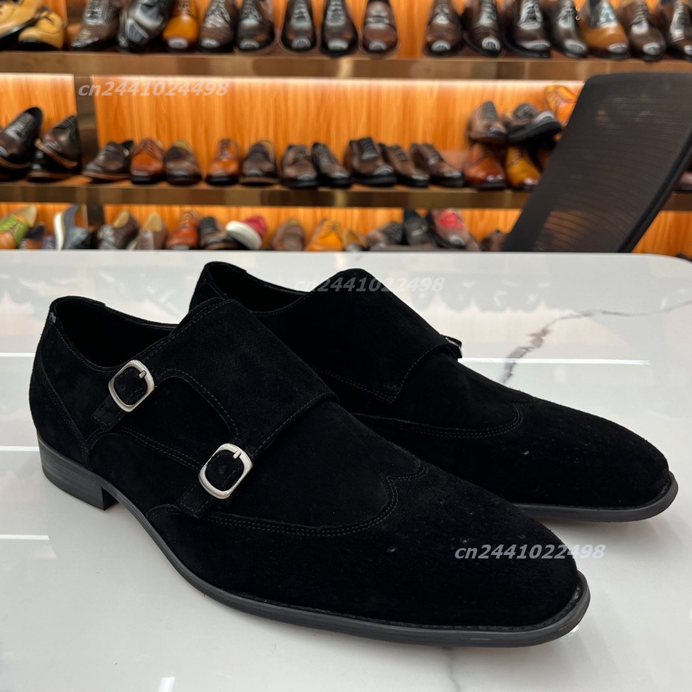 Formal Men Daily Wear Footwear - Herren-Monk-Loafer mit doppelter Metallschnalle, aus schwarzem