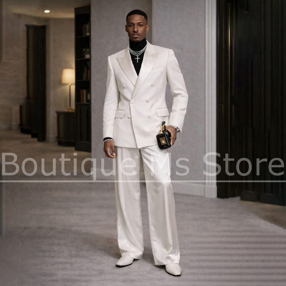 Herren Weißer Satin-Anzug 2-te – Men Formal Wear Modern Bewertung und Preis